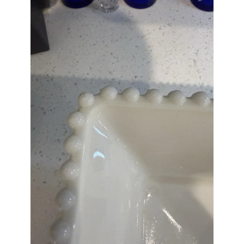 Westmoreland Paneled Beaded Edge Grape Milk Glass Footed Fruit Bowl Mid Century